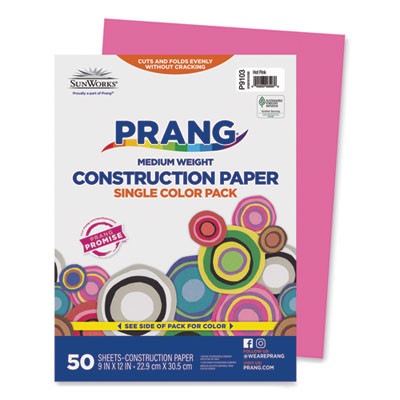 Sunworks Construction Paper, 50 Lb Text Weight, 9 x 12, Hot Pink, 50/Pack