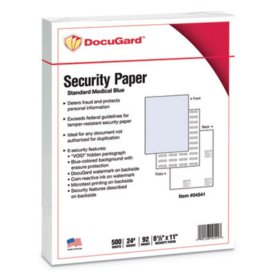 Medical Security Papers, 24-Lb Bond Weight, 8.5 x 11, Blue, 500/Ream