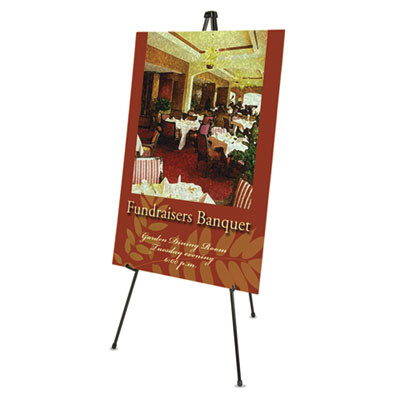 Heavy-Duty Adjustable Instant Easel Stand, 63" Tall, Metal, Black, Supports Up To 10 Lb