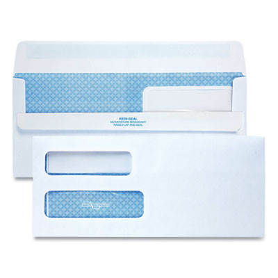 Double Window Redi-Seal Security-Tinted Envelope, #10, Commercial Flap, Redi-Seal Adhesive Closure, 4.13 x 9.5, White, 500/Bx