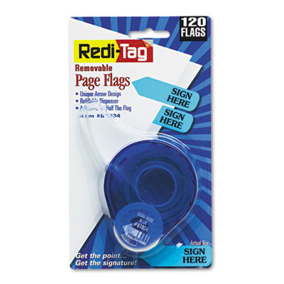 Arrow Message Page Flags In Dispenser, "Sign Here", Blue, 120 Flags/Dispenser