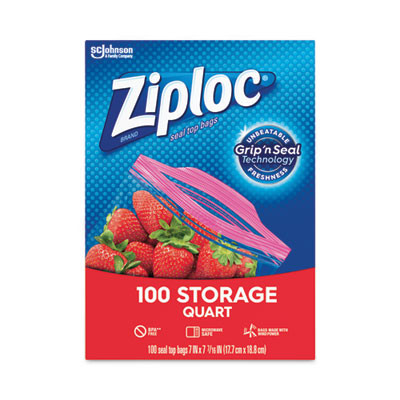 Seal Top Bags, Quart, 7.44" x 7", Clear, 100/Box