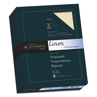 25% Cotton Linen Business Paper, 24 Lb Bond Weight, 8.5 x 11, Ivory, 500/Ream