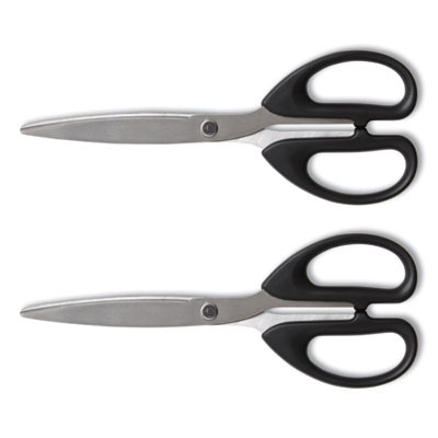 Stainless Steel Scissors, 7" Long, 2.64" Cut Length, Straight Assorted Color Handles, 2/Pack