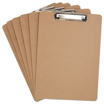 Hardboard Clipboard With Low-Profile Clip, 0.5" Clip Capacity, Holds 8.5 x 11 Sheets, Brown, 6/Pack