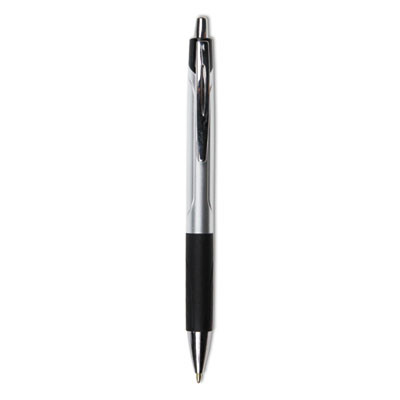 Comfort Grip Ballpoint Pen, Retractable, Medium 1 Mm, Black Ink, Silver/Black Barrel, Dozen