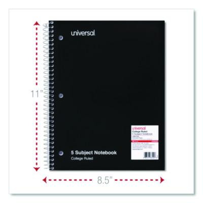 Wirebound Notebook, 5-Subject, Medium/College Rule, Black Cover, (200) 11 x 8.5 Sheets