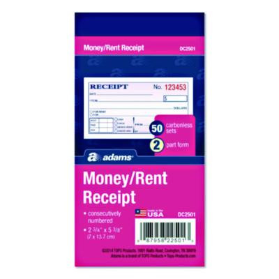 Money/Rent Receipt Book, Two-Part Carbonless, 4.88 x 2.75, 50 Forms Total