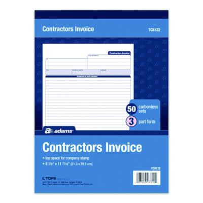 Multipart Contractors Invoice Pad, Three-Part Carbonless, 8.34 x 10.84, 50 Forms Total