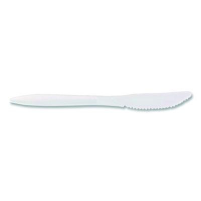 Mediumweight Polypropylene Cutlery, Knife, Plastic, White, 1,000/Carton