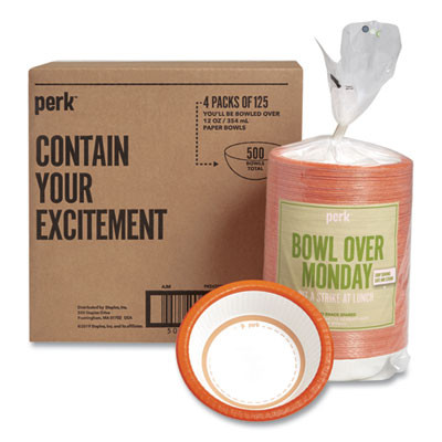 Heavy-Weight Paper Bowls, 12 Oz, White/Orange, 125/Pack, 4 Packs/Carton