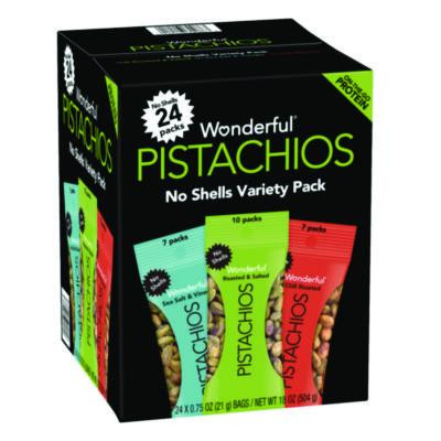 No Shells Roasted And Salted Pistachios Variety Pack, Assorted Flavors, 0.75 Oz Bag, 24/Carton