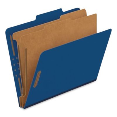 Pressboard Top Tab Classification Folders, 2/5-Cut Tab, Expands 2.5", 2 Dividers, 6 Fasteners, Legal Size, Dark Blue, 10/Box
