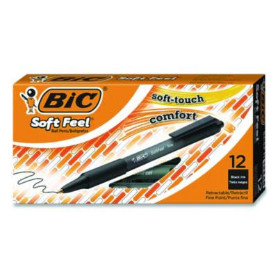 Soft Feel Ballpoint Pen, Retractable, Fine 0.8 Mm, Black Ink, Black Barrel, Dozen