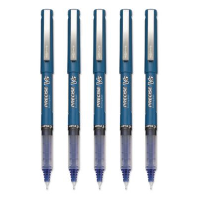 Precise V5 Rollerball Pen, Stick, Extra-Fine 0.5 Mm, Blue Ink, Blue/Clear Barrel, 5/Pack