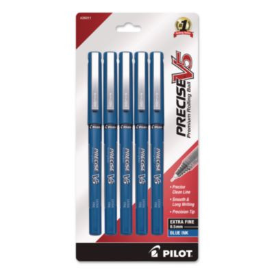 Precise V5 Rollerball Pen, Stick, Extra-Fine 0.5 Mm, Blue Ink, Blue/Clear Barrel, 5/Pack