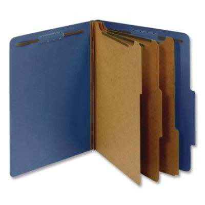Pressboard Top Tab Classification Folders, 2/5-Cut Tab, Expands 3.5", 3 Dividers, 8 Fasteners, Letter Size, Dark Blue, 10/Box