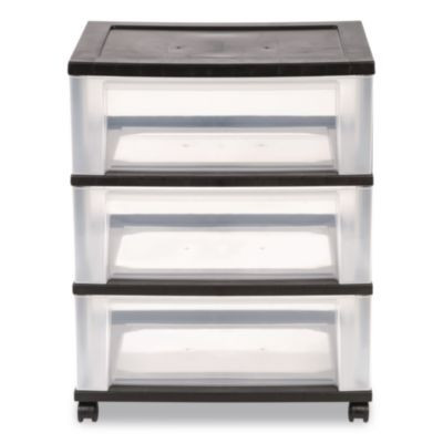 Three-Drawer Durable Storage Cart, Plastic, 22 x 15.69 x 25.48, Clear/Black