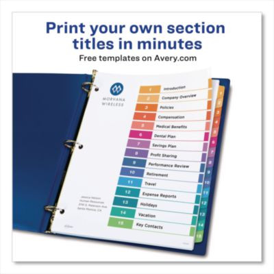 Customizable Toc Ready Index Multicolor Tab Dividers, 15-Tab, 1 To 15, 11 x 8.5, White, Traditional Color Tabs, 1 Set