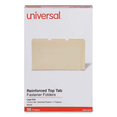 Reinforced Top Tab Fastener Folders, 1/3-Cut Tab: Assorted, Expands 0.75", 1 Fastener, Legal Size, Manila, 50/Box