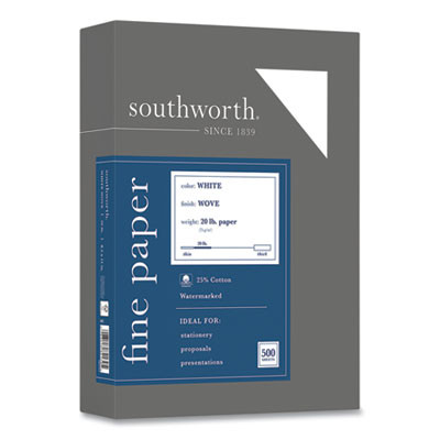 25% Cotton Business Paper, 95 Bright, 20 Lb Bond Weight, 8.5 x 11, White, 500 Sheets/Ream