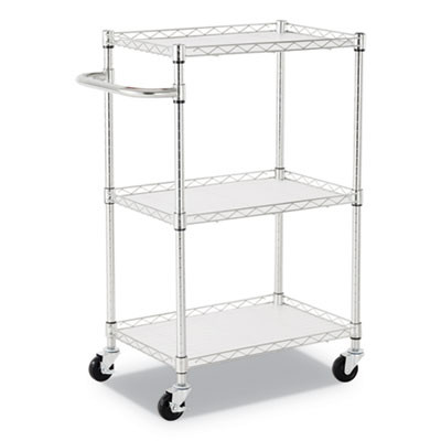 Three-Shelf Wire Cart With Liners, Metal, 3 Shelves, 450 Lb Capacity, 24" x 16" x 39", Silver