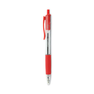 Comfort Grip Ballpoint Pen, Retractable, Medium 1 Mm, Red Ink, Clear/Red Barrel, Dozen