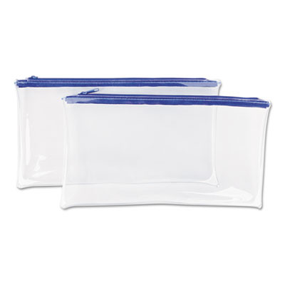 Zippered Wallets/Cases, Polyethene, Toothed Zipper Closure, 11" x 6", Clear/Blue, 2/Pack