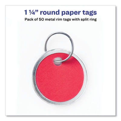 Key Tags With Split Ring, 1.25" Dia, Assorted Colors, 50/Pack