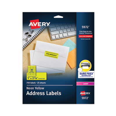 High-Visibility Permanent Laser Id Labels, 1 x 2.63, Neon Yellow, 750/Pack
