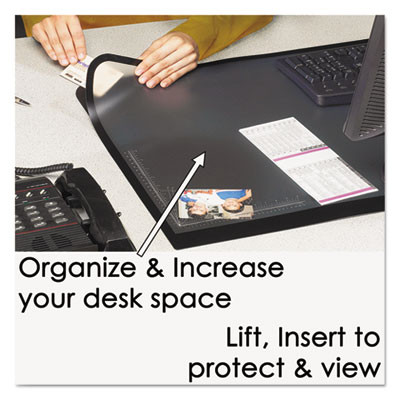 Desk Pad With Transparent Frost Lift-Top Overlay, Antimicrobial Product Protection, 24" x 19", Black