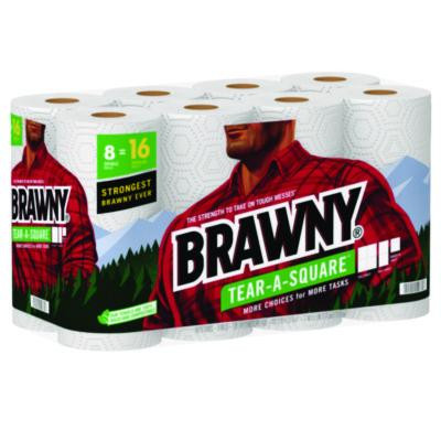 Tear-A-Square Perforated Kitchen Roll Towels, Double Roll, 2-Ply, 11" x 11", White, 120 Sheets/Roll, 8 Rolls/Pack