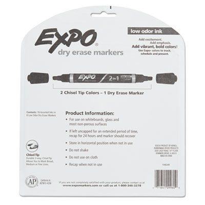 2-In-1 Dry Erase Markers, Fine/Broad Chisel Tips, Assorted Colors, 8/Pack