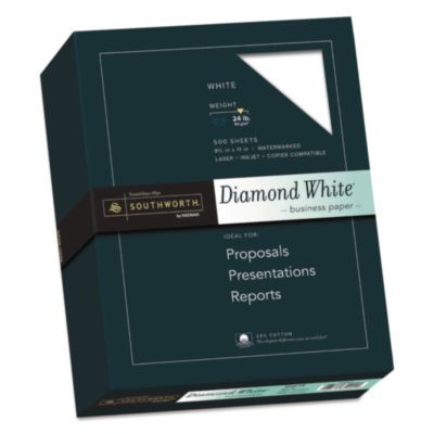 25% Cotton Diamond White Business Paper, 95 Bright, 24 Lb Bond Weight, 8.5 x 11, 500/Ream