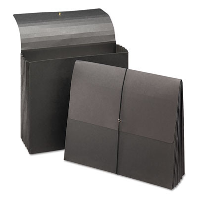 Extra-Wide Expanding Wallets With Elastic Cord, 5.25" Expansion, 1 Section, Elastic Cord Closure, Letter Size, Black, 10/Box