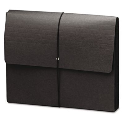 Extra-Wide Expanding Wallets With Elastic Cord, 5.25" Expansion, 1 Section, Elastic Cord Closure, Letter Size, Black, 10/Box