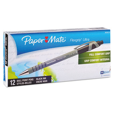 Flexgrip Ultra Recycled Ballpoint Pen, Retractable, Medium 1 Mm, Black Ink, Black/Gray Barrel, Dozen