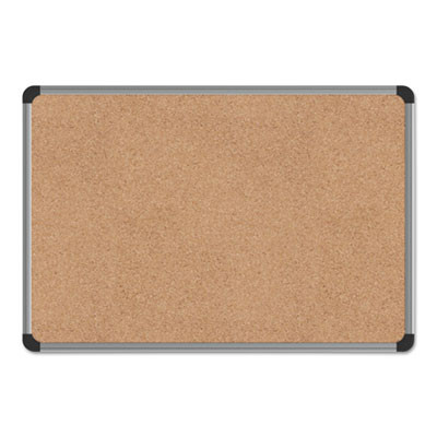 Cork Board With Aluminum Frame, 24" x 18", Tan Surface, Satin Aluminum Frame