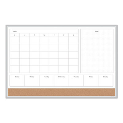 4N1 Magnetic Dry Erase Combo Board, Week/Month Planning, 36 x 24 (Actual Size: 35 x 23), Tan/Wh Surface, Satin Aluminum Frame