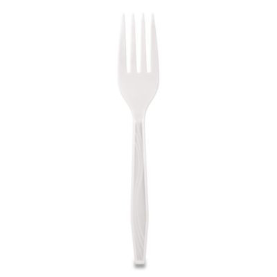 Elegant Dinnerware Heavyweight Cutlery, Fork, Plastic, White, 500/Box