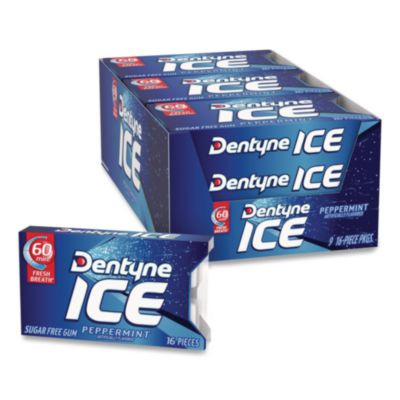 Sugarless Gum, Peppermint Flavor,16 Pieces/Pack, 9 Packs/Box
