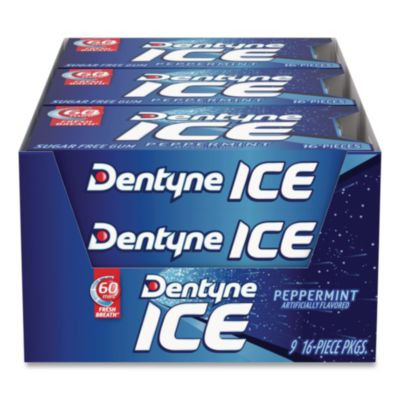 Sugarless Gum, Peppermint Flavor,16 Pieces/Pack, 9 Packs/Box