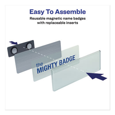 The Mighty Badge Name Badge Holder Kit, Horizontal, 3 x 1, Laser, Silver, 10 Holders And 80 Inserts/Kit