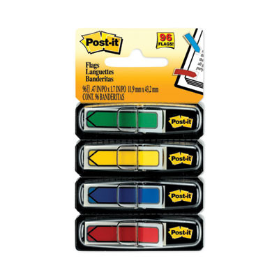 Arrow 0.5" Page Flags, Assorted Primary, 24/Color, 96 Flags/Pack