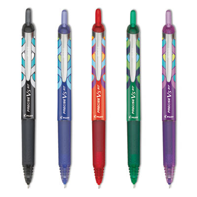 Precise V5Rt Deco Peacock Pattern Rollerball Pen, Retractable, Extra-Fine 0.5 Mm, Assorted Ink And Barrel Colors, 5/Pack