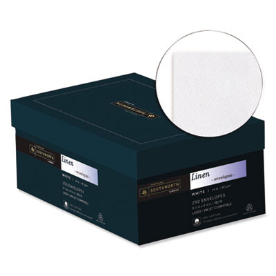 25% Cotton Linen #10 Envelope, Commercial Flap, Gummed Closure, 4.13 X 9.5, White, 250/Box
