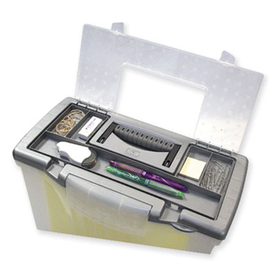 Portable Letter/Legal Filebox With Organizer Lid, Letter/Legal Files, 14.5" X 10.5" X 12", Clear/Silver