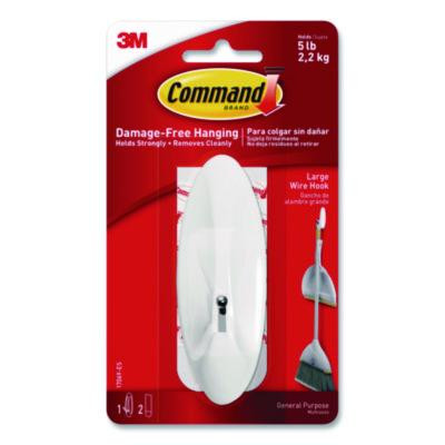 Large Wire Hook, Metal/Plastic, White, Supports 5 Lbs