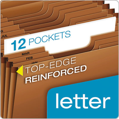 Heavy-Duty Expanding File With Reinforced Flap, 12 Sections, Elastic Cord Closure, 1/3-Cut Tabs, Letter Size, Redrope