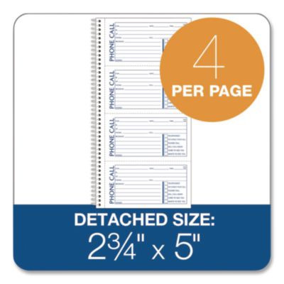 Wirebound Telephone Message Book, Two-Part Carbonless, 4.75 x 2.5, 4 Forms/Sheet, 400 Forms Total, 2/Pack